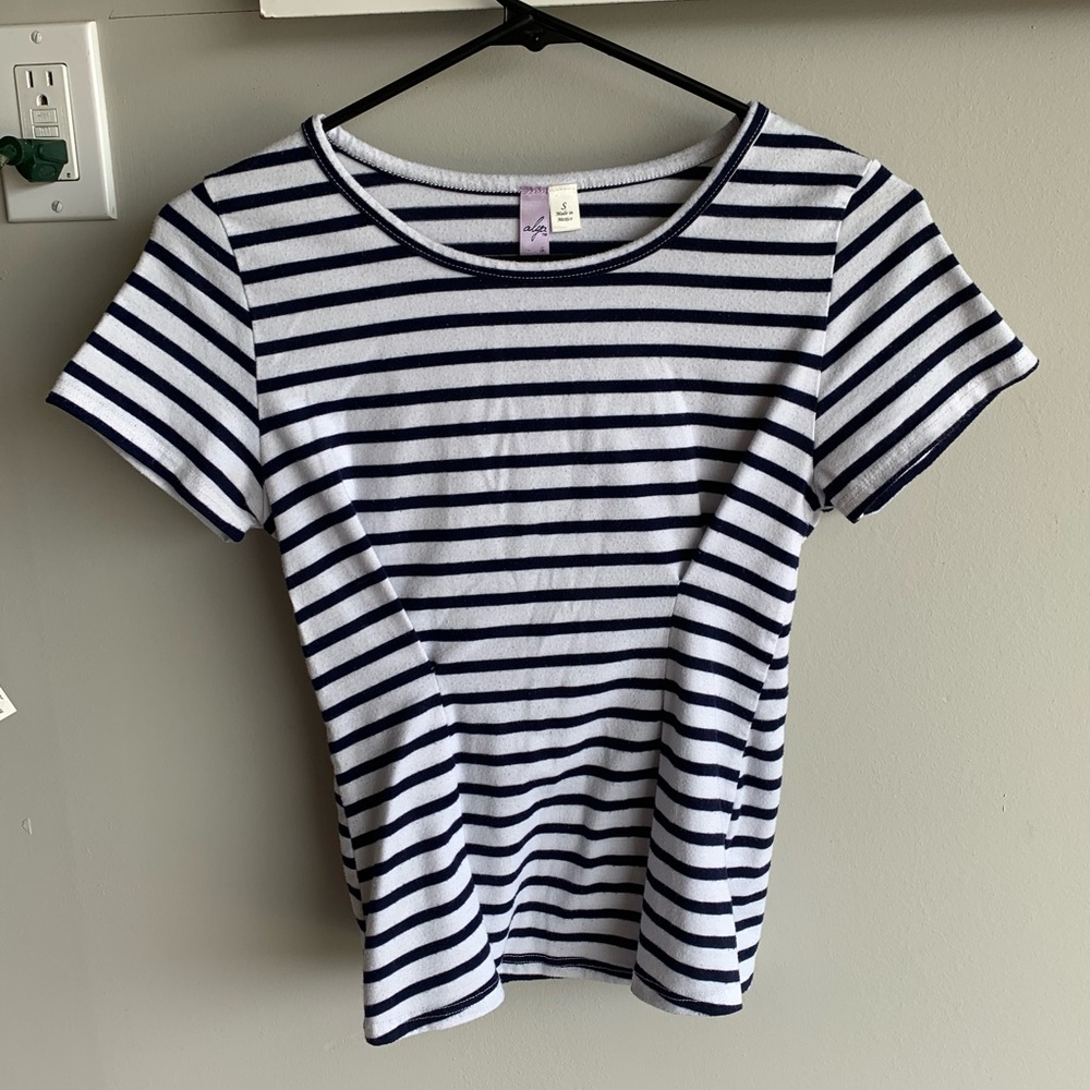 Navy Blue / White striped peplum tee